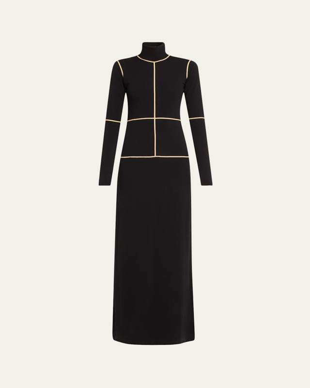 Contrast Seam Turtleneck Maxi Dress